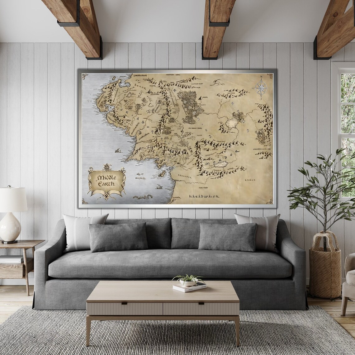 Middle Earth Fantasy Map Vintage Lord Of The Rings Antique Map Poster - Image 3