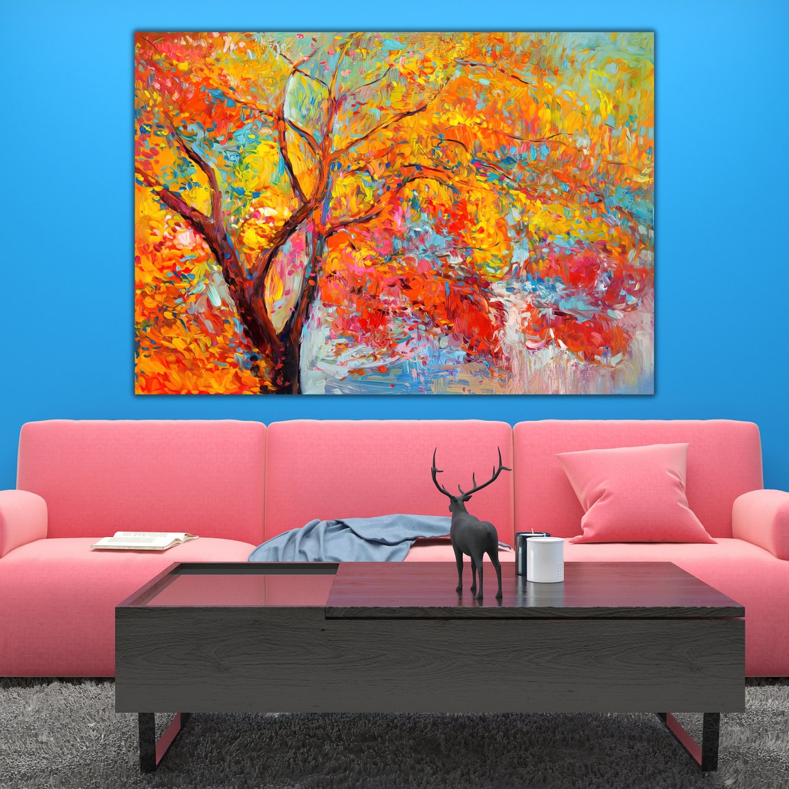 Vibrant Autumn Tree Impasto Painting Colorful Fall Foliage Wall Art - Image 2