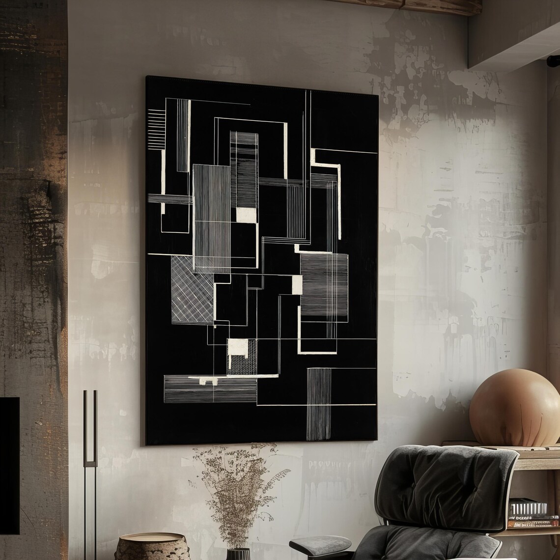 Abstract Print, Black And White Modern Decor