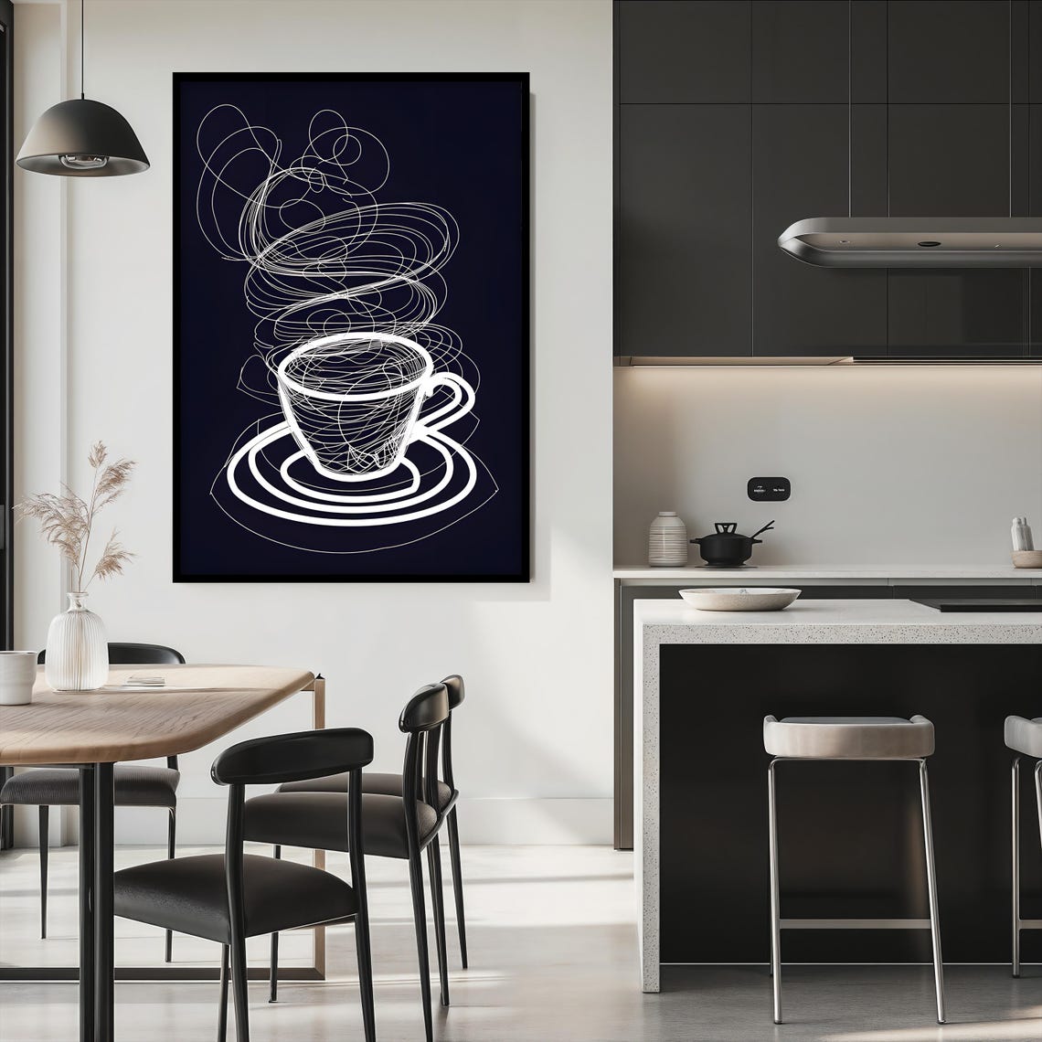Modern Abstract Coffee Cup Wall Art Minimalist Line Art Print Black And White Kitchen Decor Ready To Hang Unique Gift - Image 2