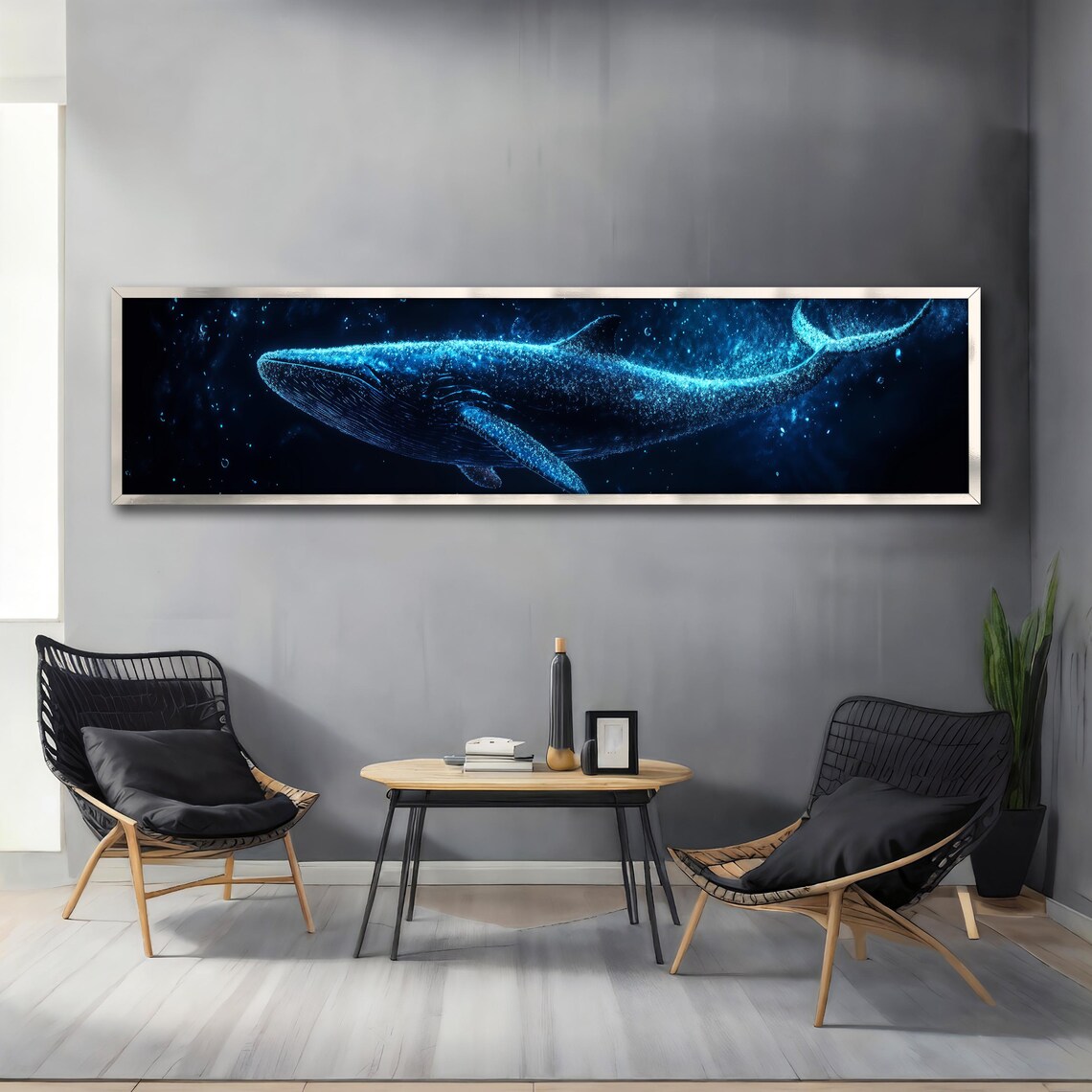Glowing Blue Whale Starry Ocean Panoramic Animal Wall Poster - Image 4