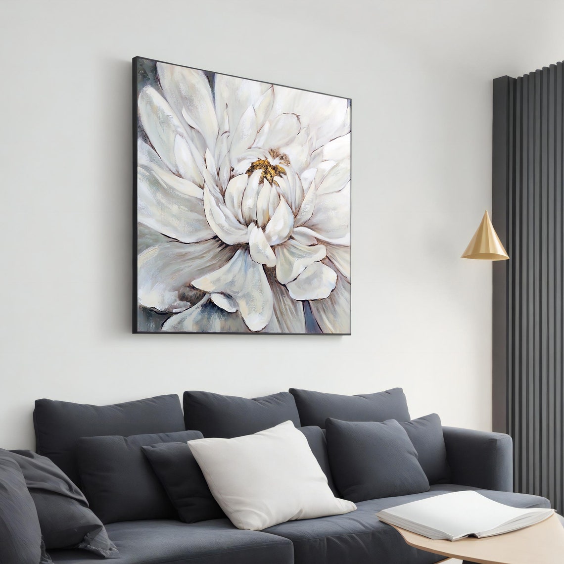 Elegant White Flower Textured Modern Botanical Close Up Wall Art