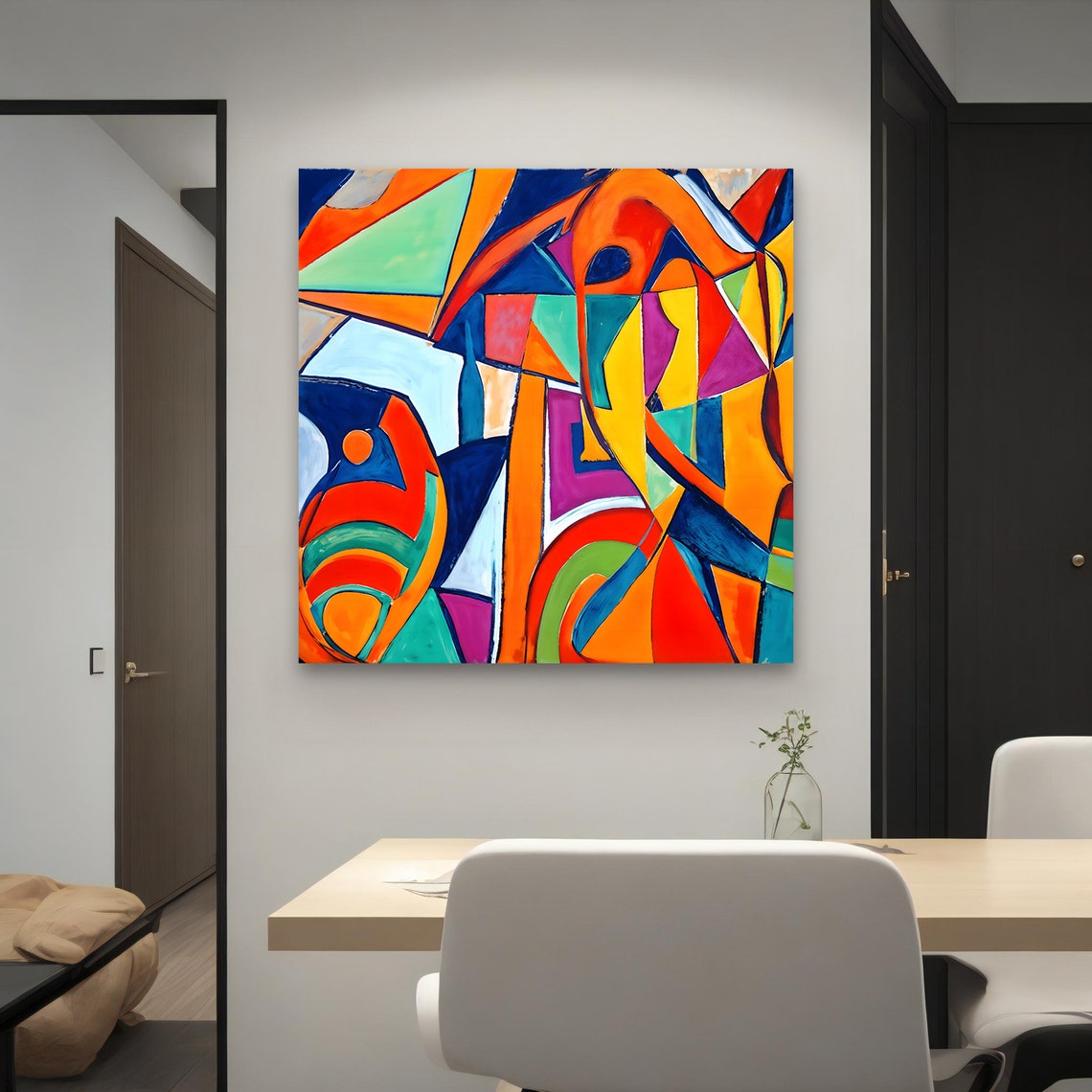 Colorful Geometric Cubist Abstract Orange Blue Bold Modern Art Poster - Image 3