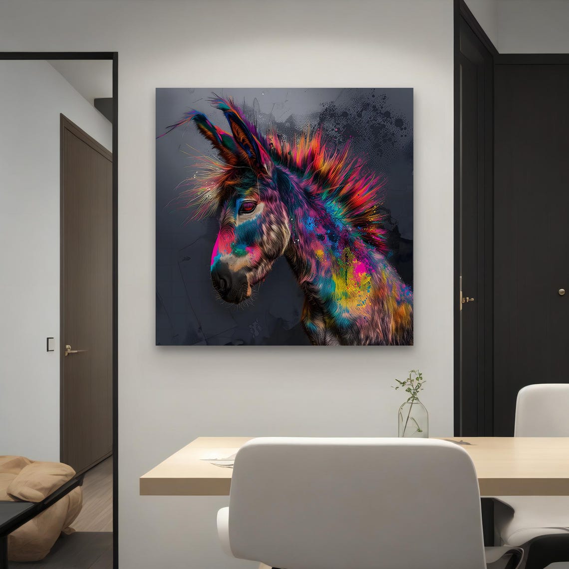 Vibrant Abstract Donkey Portrait Rainbow Paint Splash Modern Wall Art - Image 4