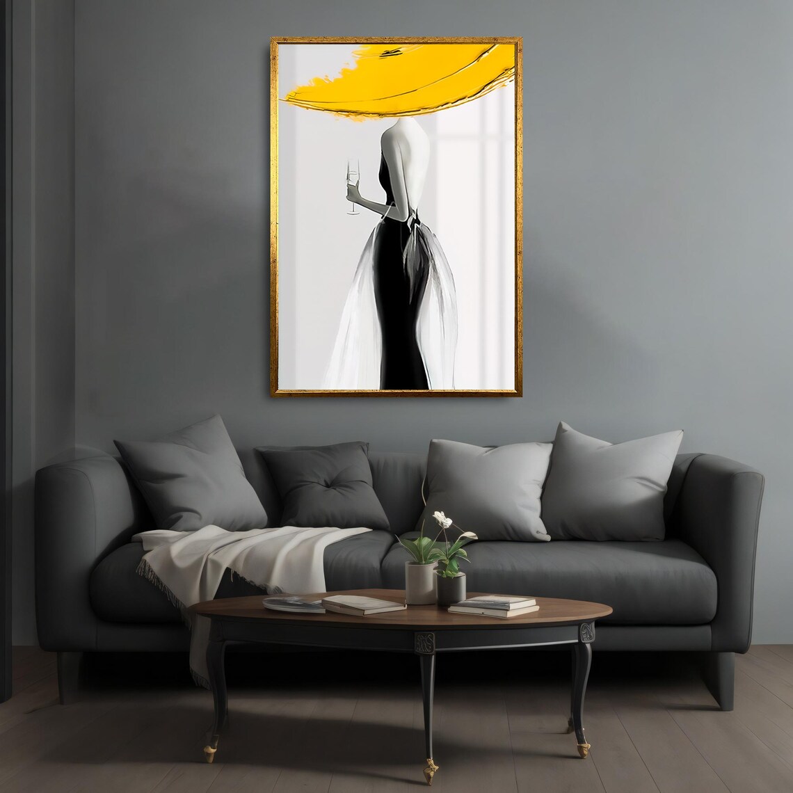 Yellow Hat Fashion Lady Black Dress Chic Minimalist Art Poster - Image 4