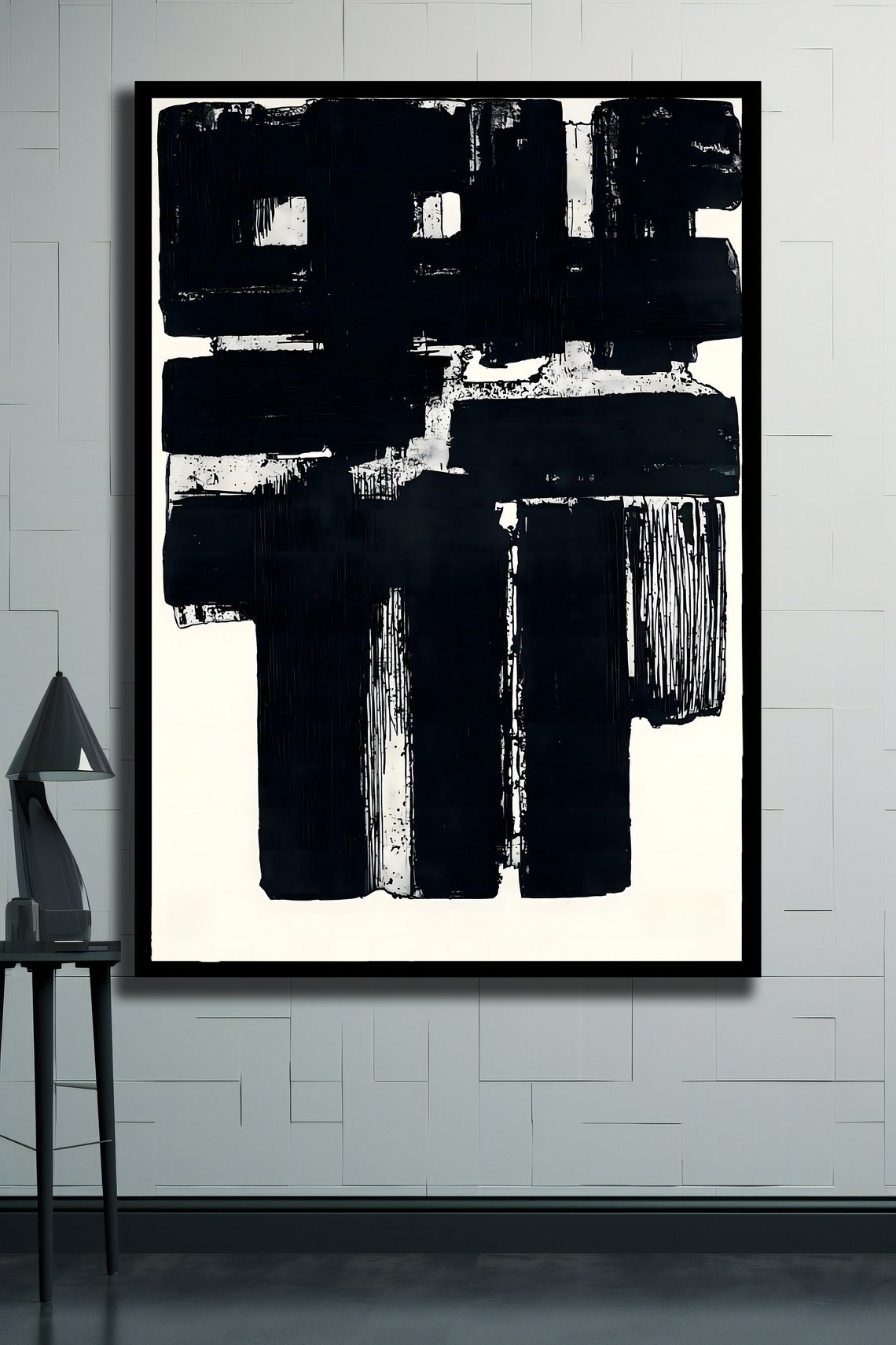Black Abstract Brushstroke Blocks Cream Canvas Minimalist Art Poster - Image 2