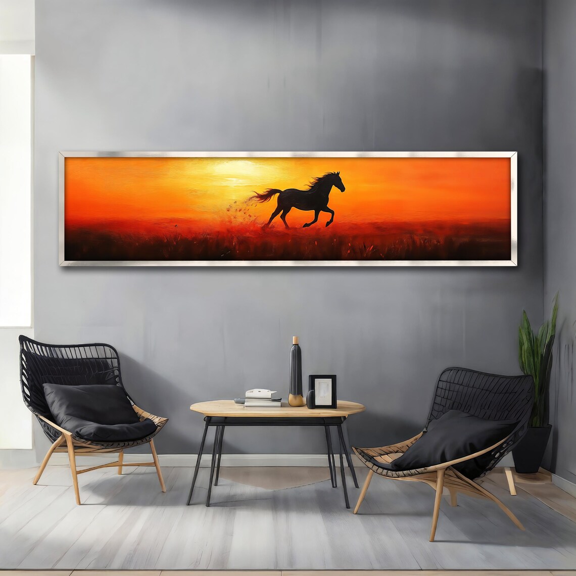 Running Horse Fiery Sunset Panoramic Silhouette Gallop Art Poster - Image 4