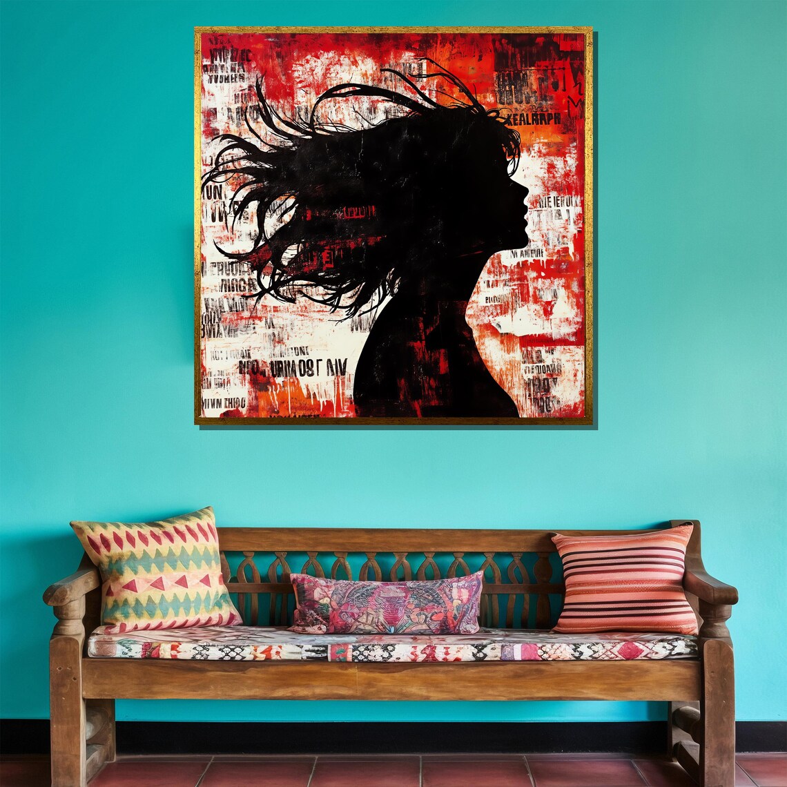 Bold Woman Silhouette Red Black Grunge Abstract Expressionist Wall Poster - Image 4