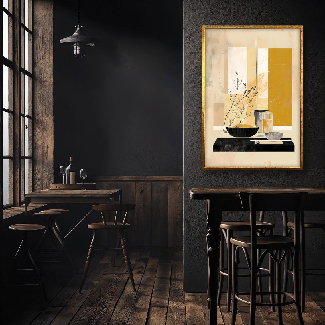 Minimalist Abstract Still Life Beige Mustard Japandi Kitchen Wall Art - Image 4