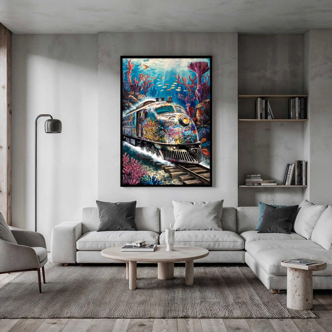 Vibrant Underwater Graffiti Train Art Surreal Ocean Art With Coral And Fish Graffiti Train Wall Art Unique Wall Decor Gift Idea - Image 2