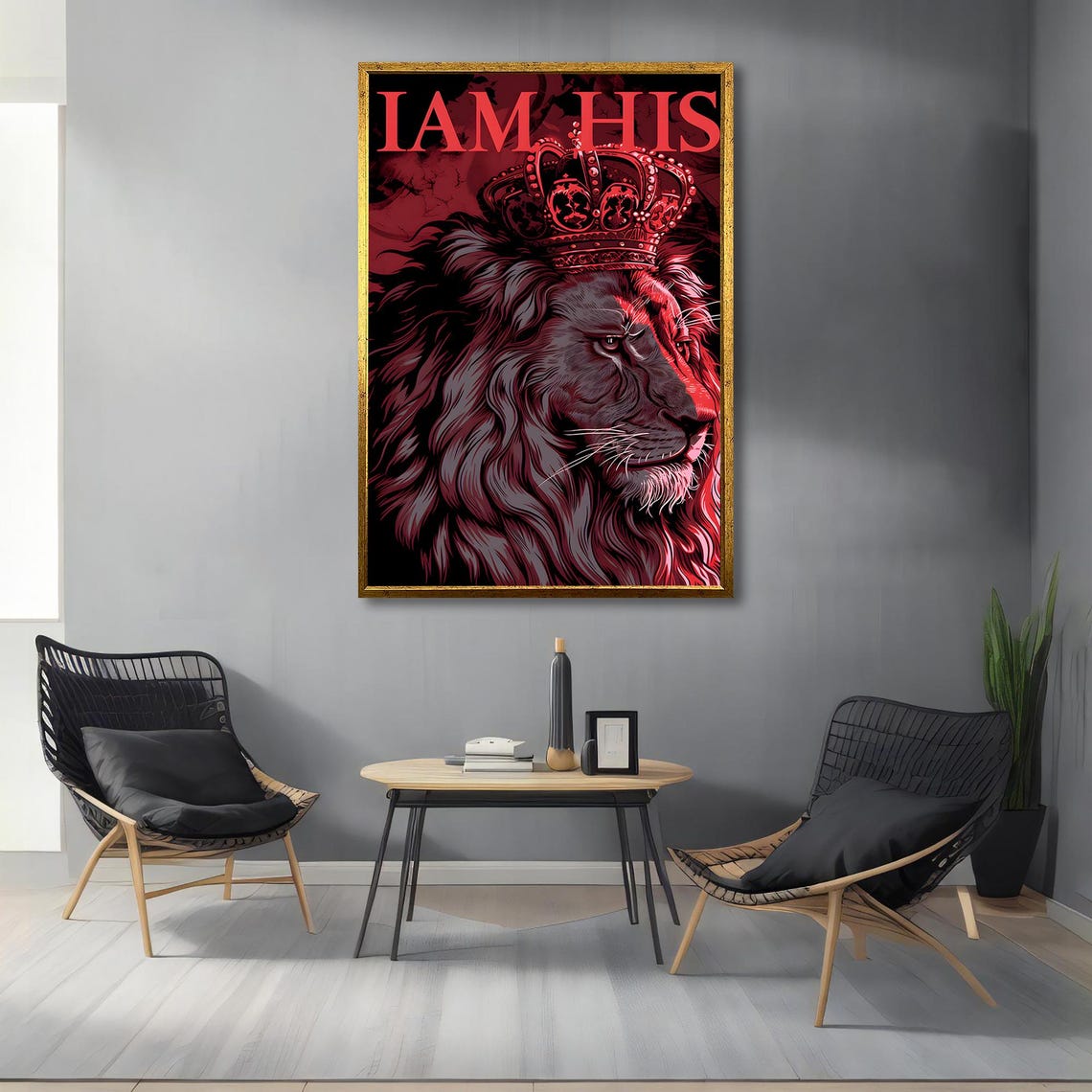 I Am His Crowned Red Lion King Bold Christian Quote Art Poster - Image 4