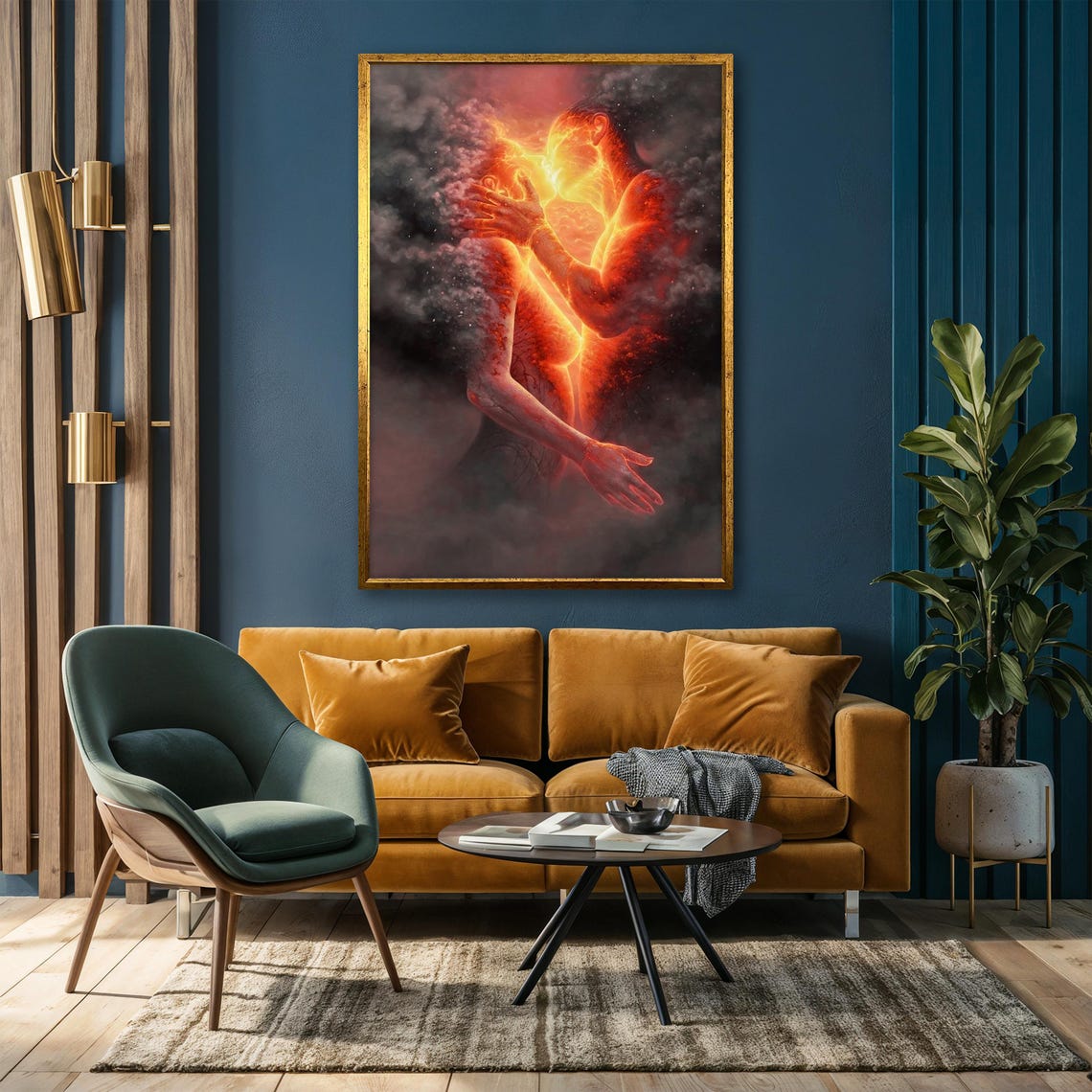 Fiery Lovers Embrace Passion Flame Romantic Dramatic Wall Art - Image 4