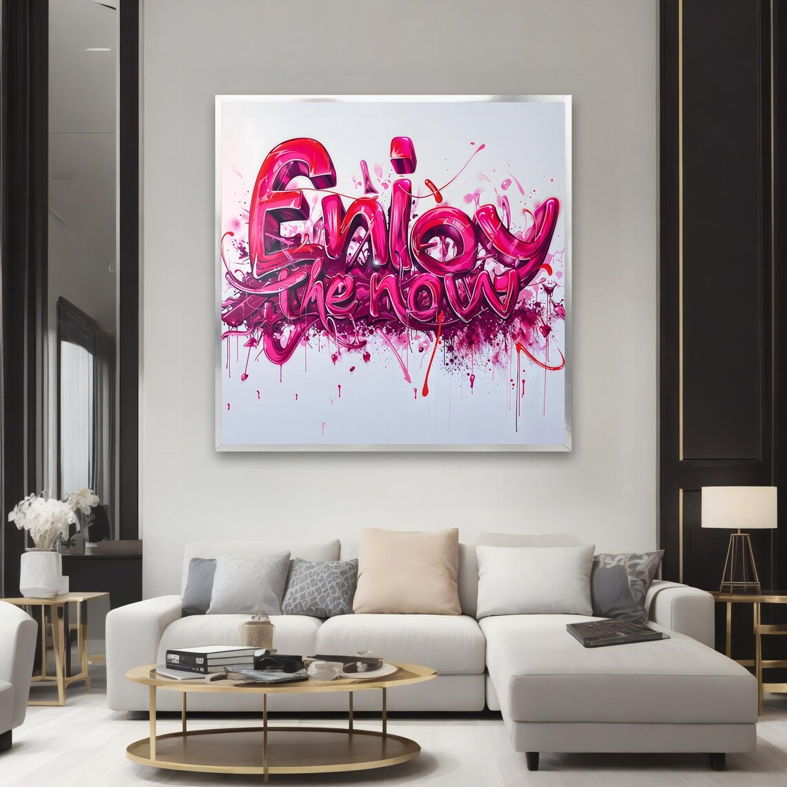 Enjoy the Now Pink Graffiti Lettering Vibrant Motivational Wall Art - Image 2