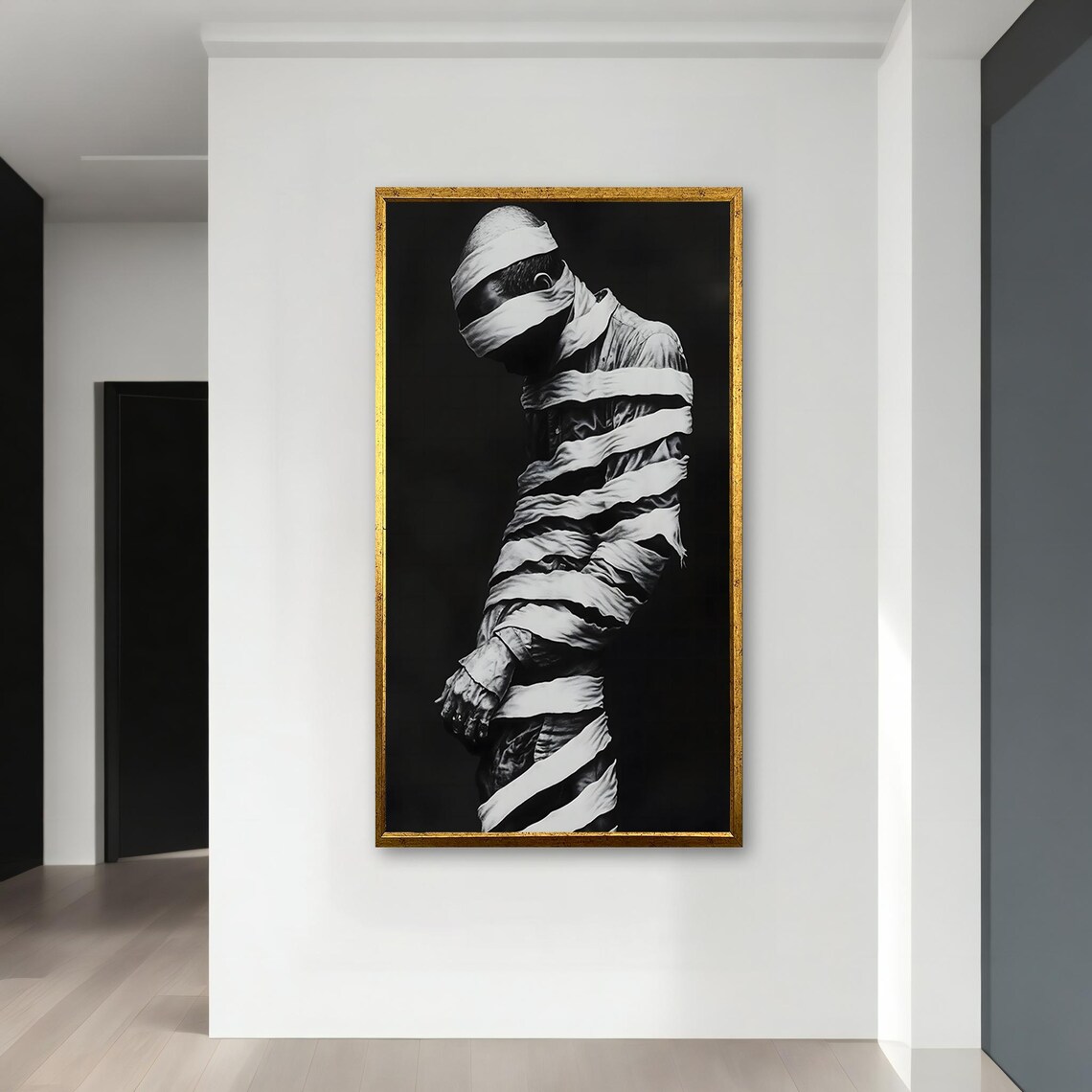 Wrapped Figure Dark Emotional Black And White Surreal Gothic Art Poster - Image 4