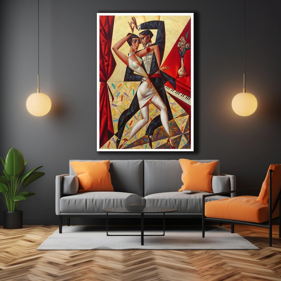 Wall Decor Tango Cubism Dancer Unique Abstract Painting Geometric Tango Jazz Art Cafe Restaurant Wall Art Gift For Her - Image 3