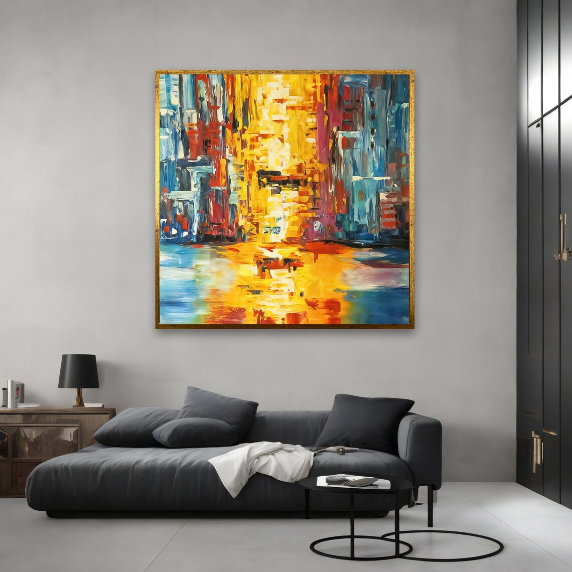 Vibrant Abstract Cityscape Golden Skyscrapers Bold Brushwork Poster - Image 2