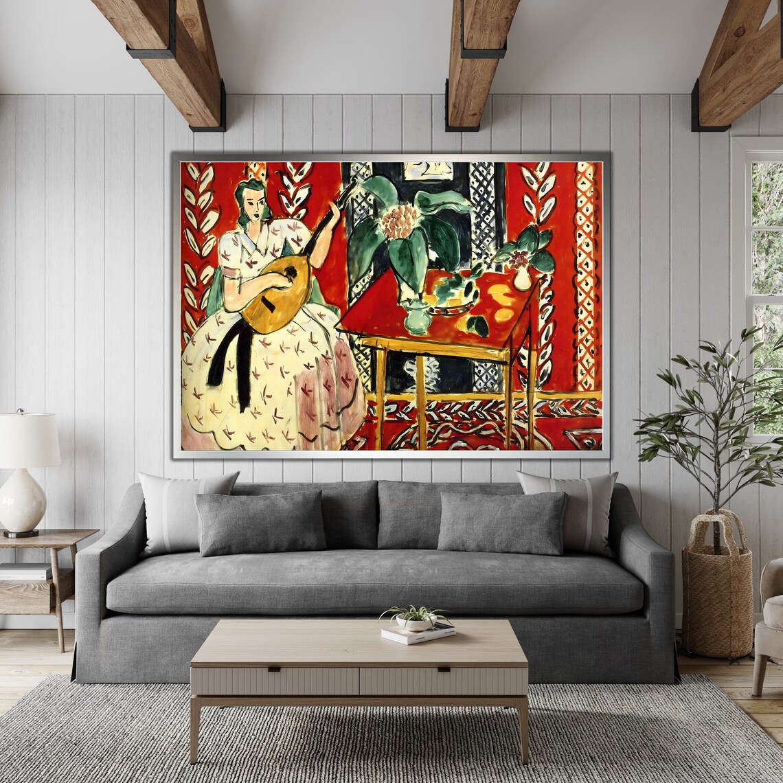 Henri Matisse Woman Playing Lute Red Interior Fauvist Music Art Poster - Image 3