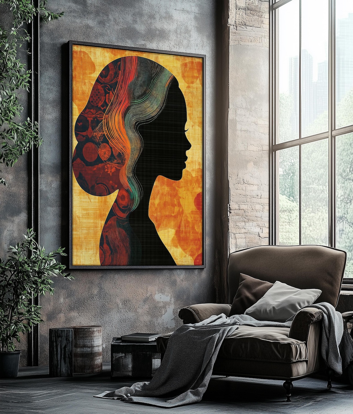 African Woman Silhouette Colorful Hair Afrocentric Art Poster