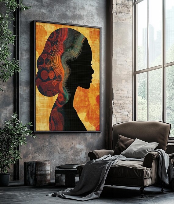 African Woman Silhouette Art Vibrant Wall Decor Afrocentric Art Modern Portrait Wall Art Gift Idea