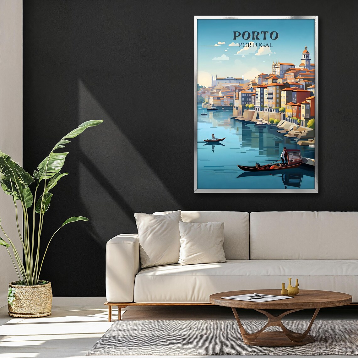 Porto Portugal Riverside Old Town Rabelo Boats Sunny Travel Poster - Image 3