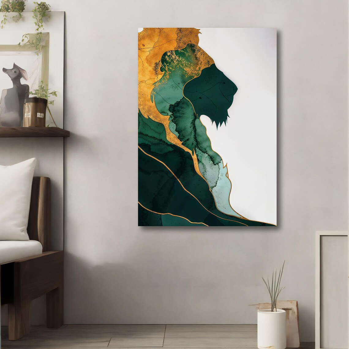 Lion Silhouette Green Gold Marble Ink Abstract Wildlife Poster - Image 4