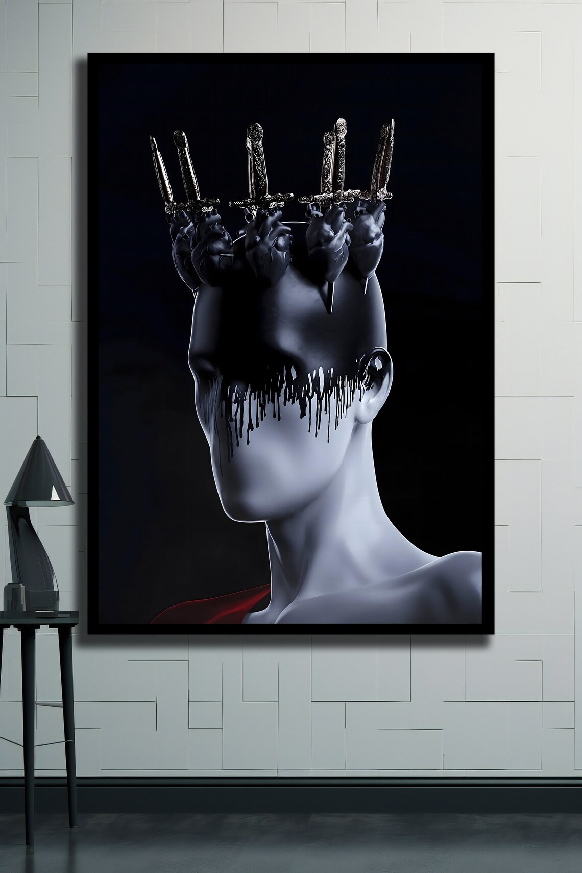 Knife Crown Dark Surreal Portrait Dripping Black Paint Art Poster - Image 2