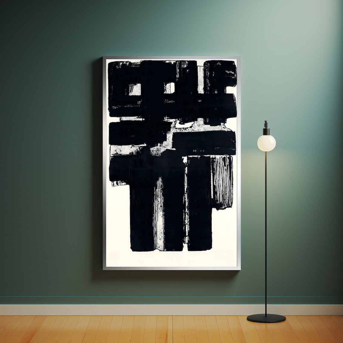 Black Abstract Brushstroke Blocks Cream Canvas Minimalist Art Poster - Image 4