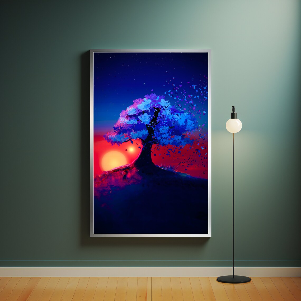 Tree Sunset Art Print Nature Wall Decor Unique Home Gift Ready To Hang Night Landscape Artwork Unique Gift Living Room Decor - Image 4