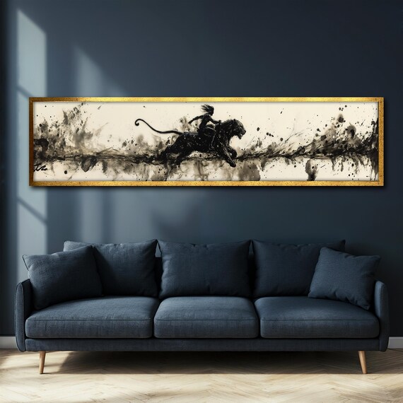 Abstract Black Panther Painting Minimalist Home Decor Panther Wall Art Abstract Artwork Framed Unique Gift For Art Lovers