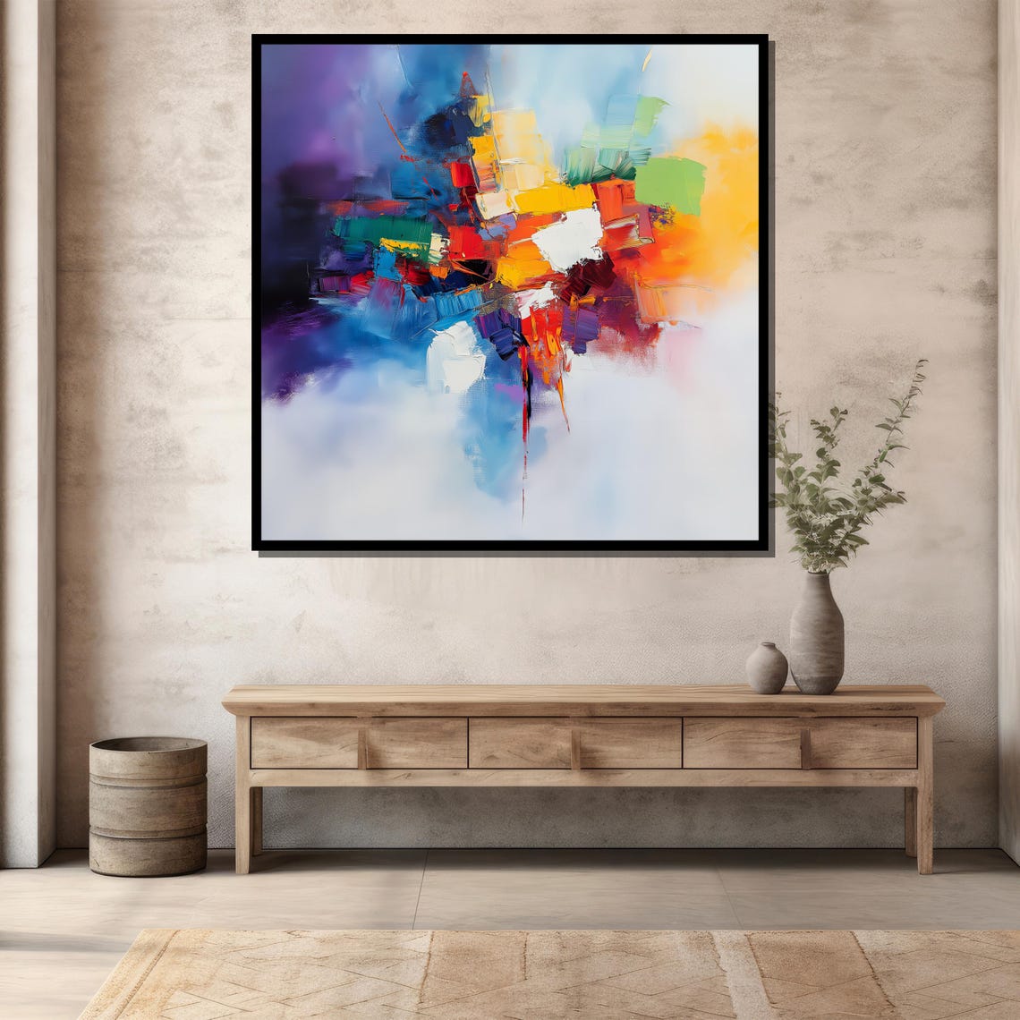 Colorful Geometric Abstract Impasto Bold Brushstroke Art Print - Image 3