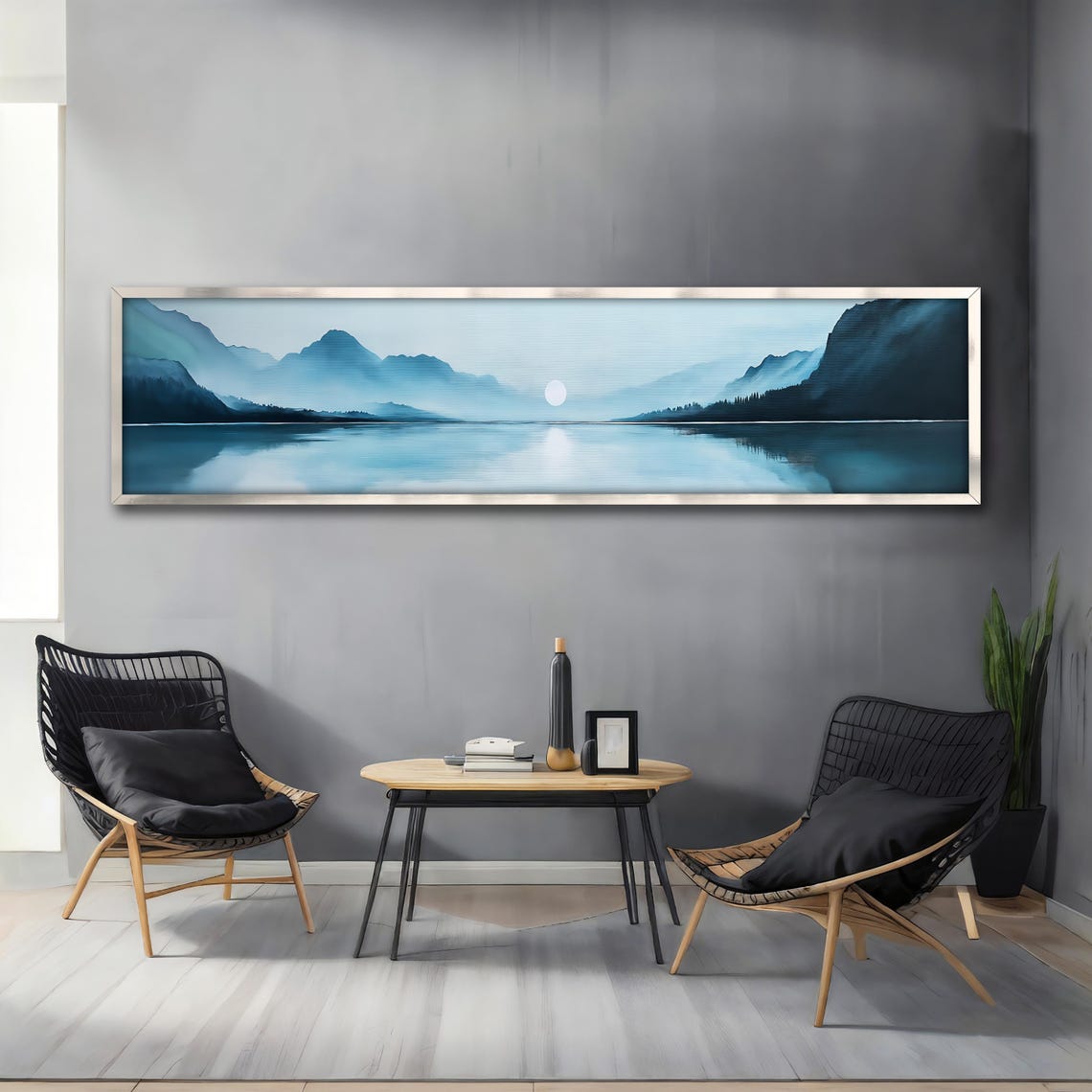 Panoramic Blue Mountain Art Minimalist Wall Decor Nature Landscape Print Bedroom Wall Decor Ready To Hang Artwork Gift Idea - Image 4
