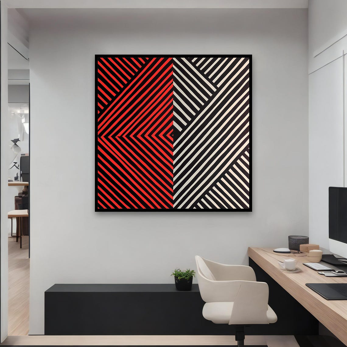 Bold Red Black White Chevron Stripes Optical Geometric Art Print - Image 3