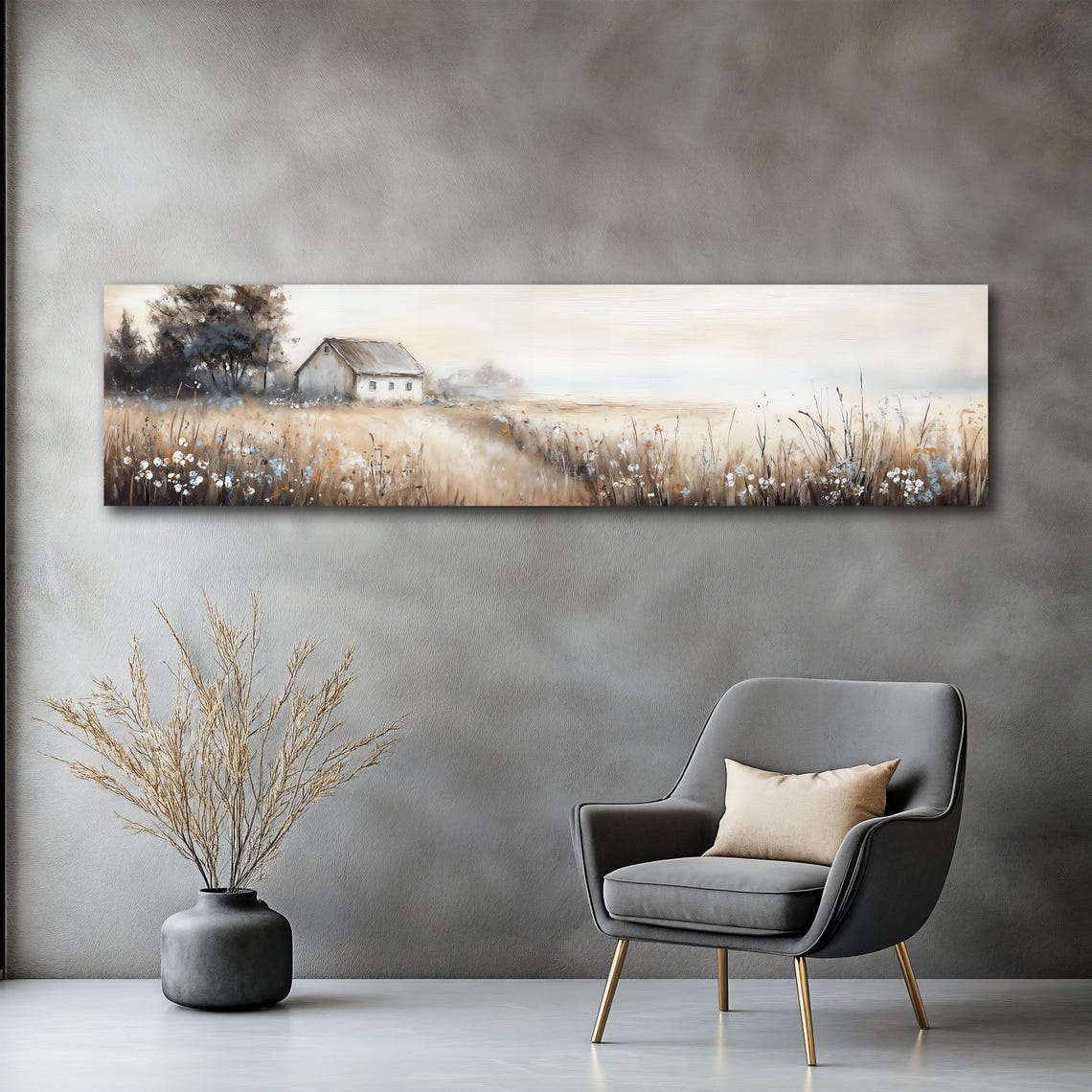 Rustic Farmhouse Wheat Field Panoramic Neutral Country Poster - Image 2