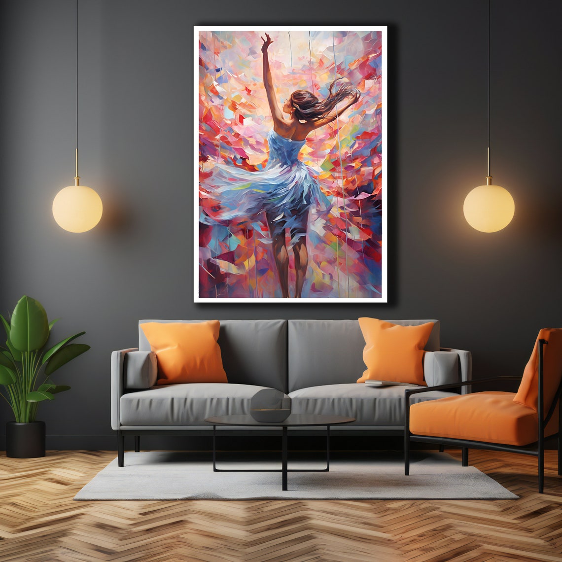 Woman Dancing Blue Dress Colorful Abstract Joyful Dance Art Poster - Image 3