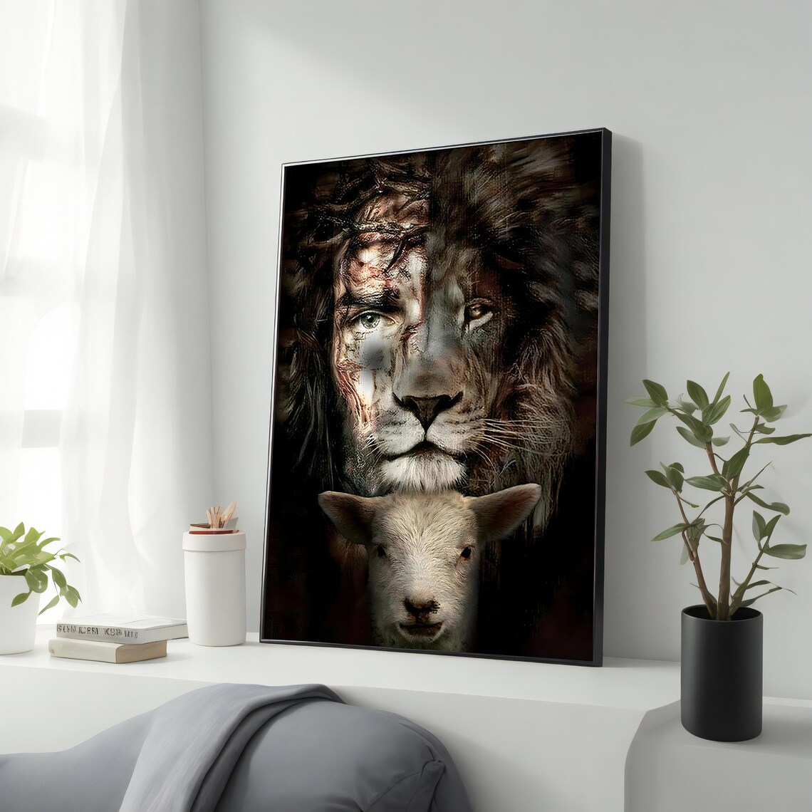 Jesus Lion Lamb Religious Art Faith Inspired Wall Print Poster