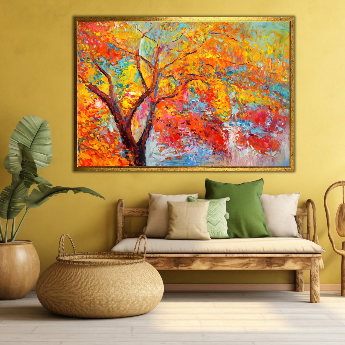 Vibrant Autumn Tree Impasto Painting Colorful Fall Foliage Wall Art - Image 3