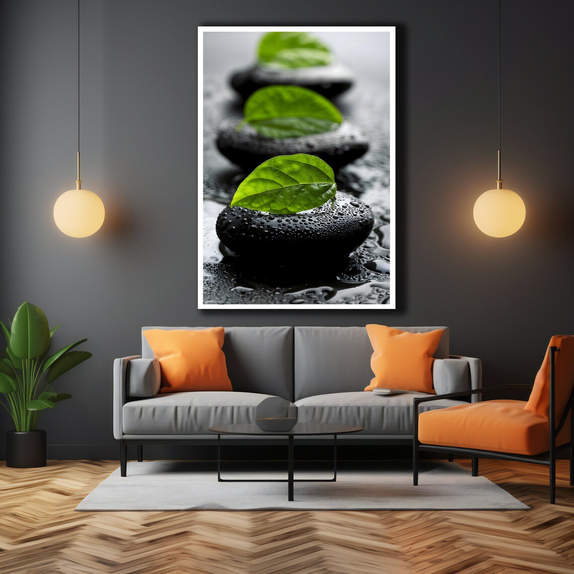Zen Spa Stones Black Pebbles Green Leaves Calm Meditation Photo Poster - Image 3