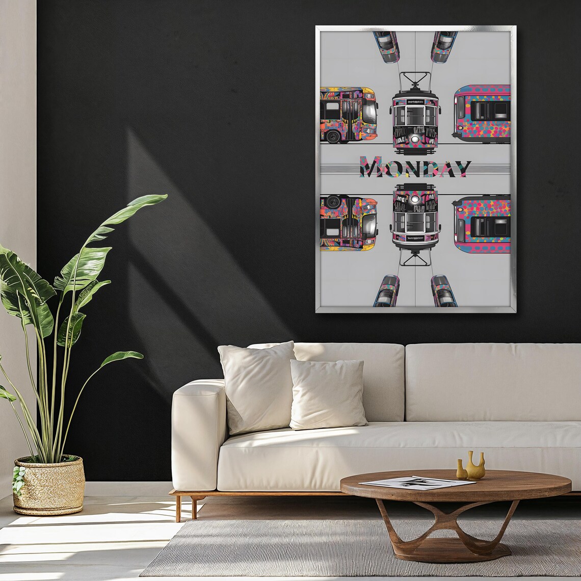 Colorful Tram Bus Pop Art Monday Geometric Retro City Transport Poster - Image 3