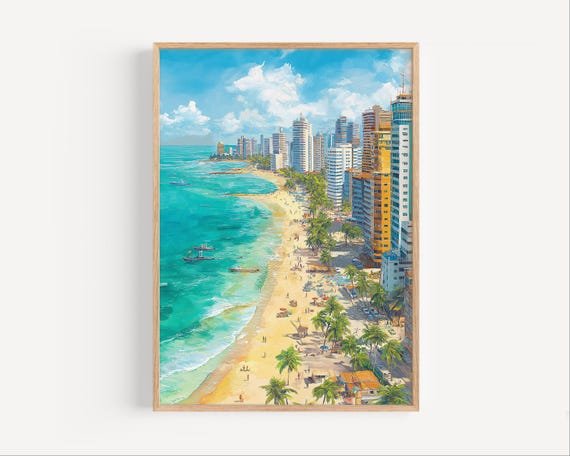 Fortaleza Watercolor Painting Print, Brazil Beach Decor
