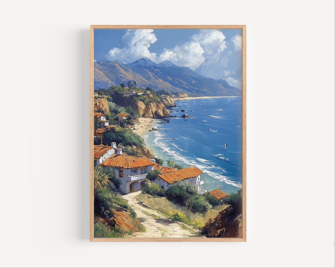 San Clemente California Sunny Coastline Cliffs Oil Painting Poster