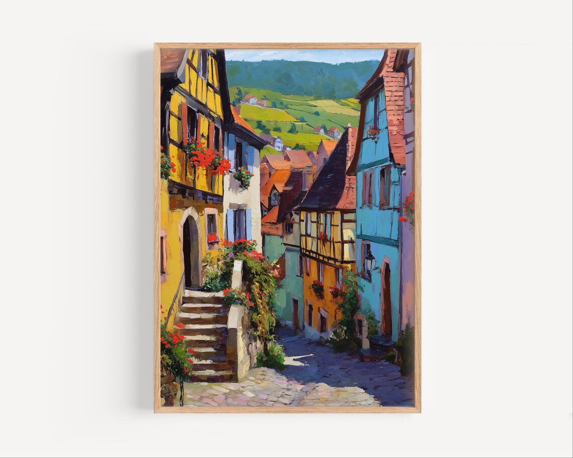 Riquewihr France Alsatian Village Street Flower Oil Painting Poster