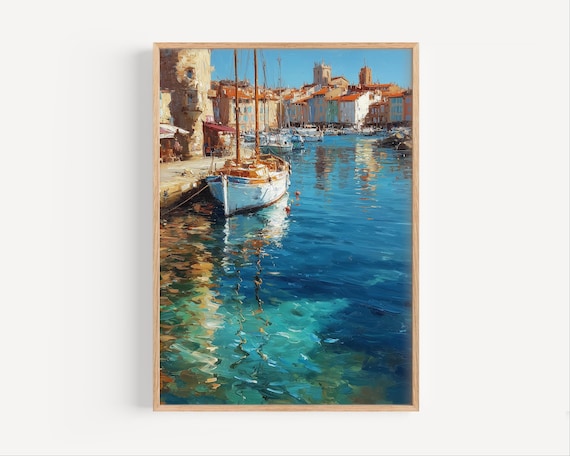 Old La Ciotat Harbor Sailboat French Riviera Oil Painting Poster