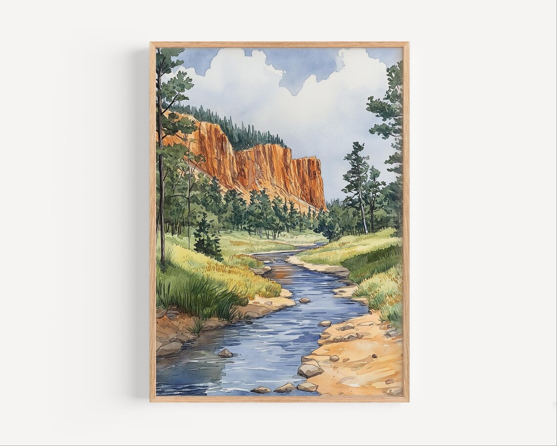 Spearfish Canyon Watercolor Painting Travel Poster