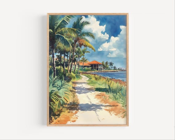 Cape Coral Watercolor Painting Poster Or Canvas Print Florida Travel Art Gift