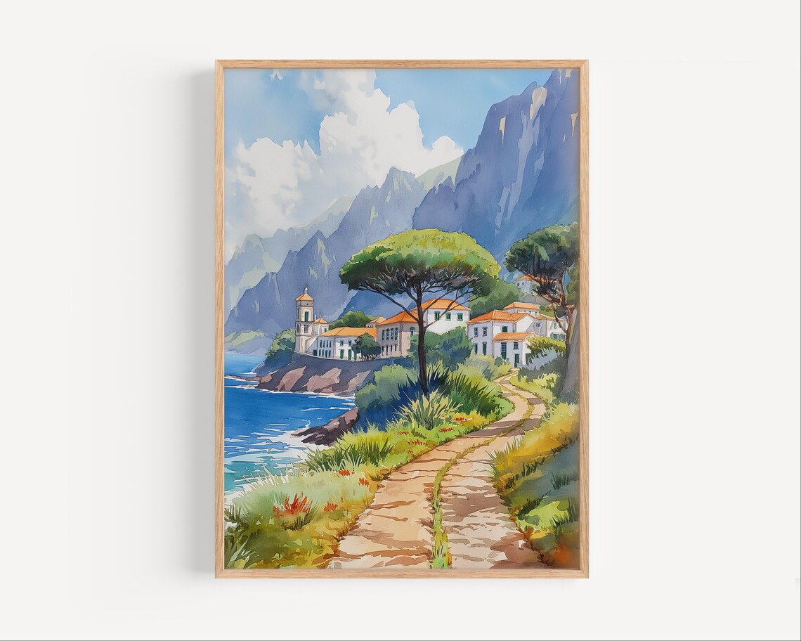 Madeira Portugal Watercolor Travel Poster, European Art Print