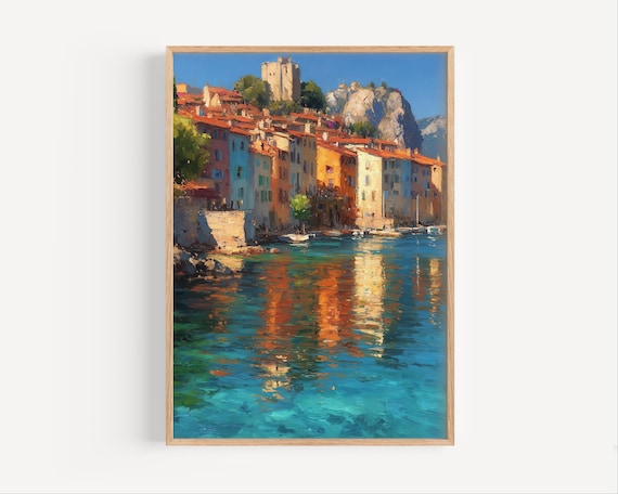 Cassis Harbor Old Town Reflection Turquoise Water Oil Poster