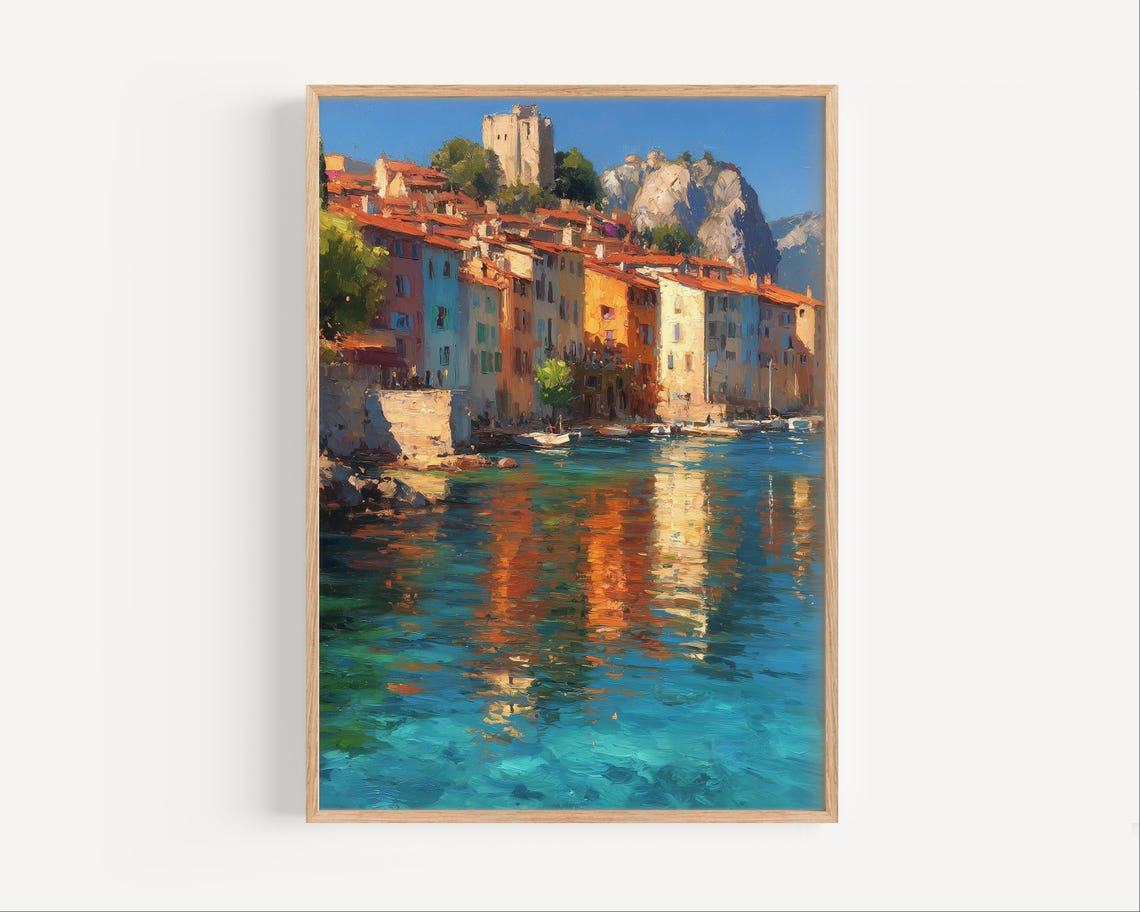 Cassis Oil Painting France Wall Art Poster Or Canvas Print French Riviera Travel Gift Mediterranean Fishing Village Paint Style