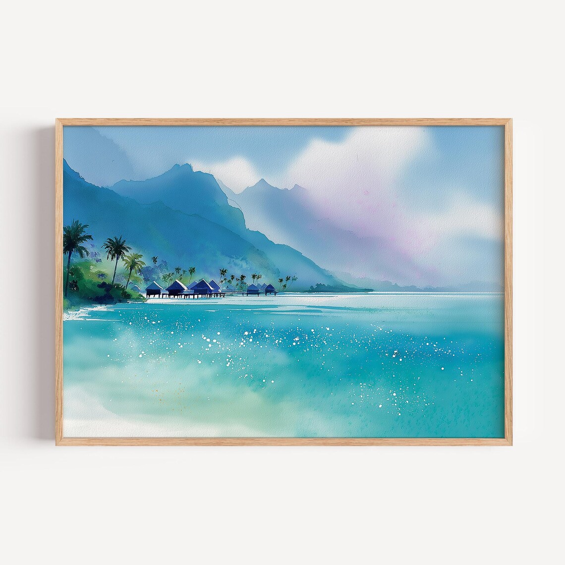 French Polynesia Landscape Watercolor Travel Poster