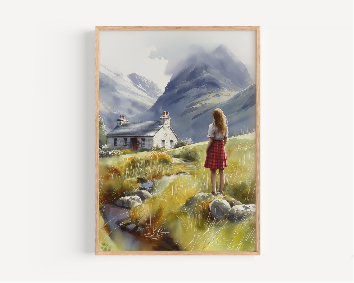 Glencoe Scotland Watercolor Travel Poster, Highlands