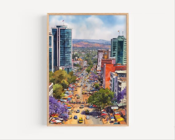 Lusaka Zambia Watercolor Print African Travel Painting Wall Art Africa City